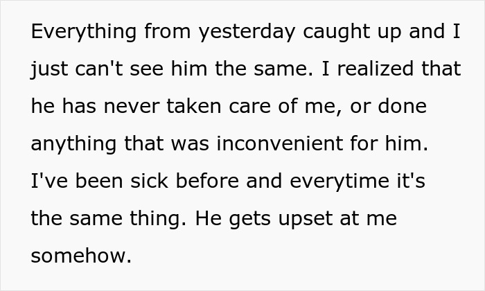 Alt text: Woman reflecting on how her husband steps over her when she is unwell, revealing a lack of care and concern.