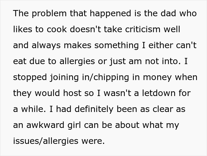 Text describing a teen’s allergic reaction and hospitality issues after eating at a friend’s house. Text describing a teen’s allergic reaction and hospitality issues after eating at a friend’s house.