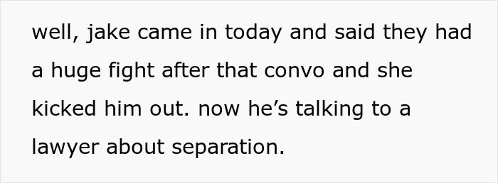 Text showing a message about a fight leading a married coworker to talk to a lawyer about separation. Text showing a message about a fight leading a married coworker to talk to a lawyer about separation.