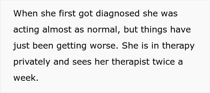 Text excerpt describing worsening eating disorder symptoms and ongoing therapy sessions twice a week.