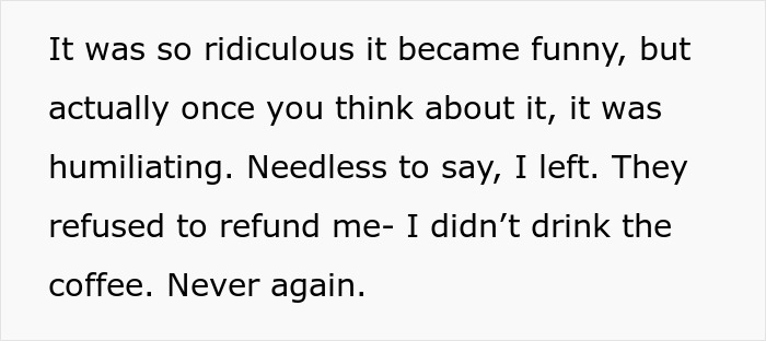 Text about a wife with allergies forced to stand outside during coffee date, criticizing caf&eacute;&rsquo;s rigid rules.