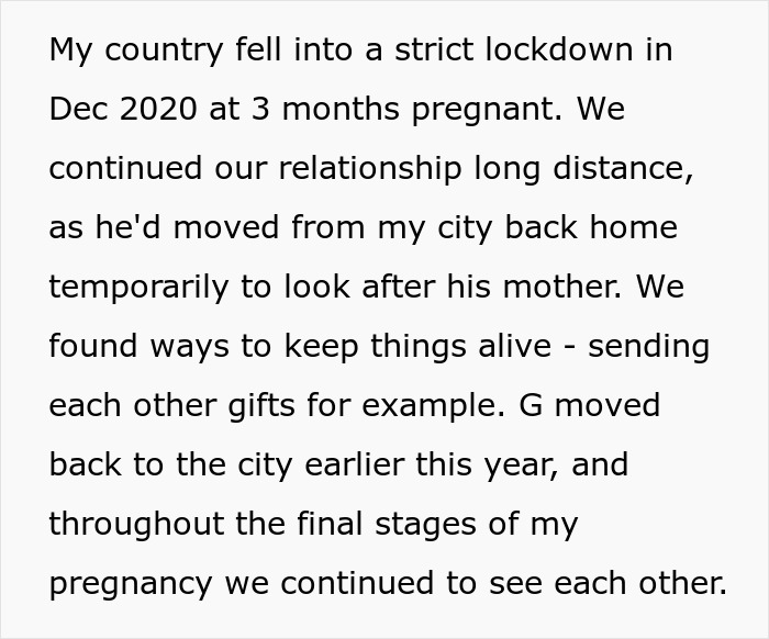 Text excerpt about pregnancy and long-distance relationship during lockdown, highlighting woman&rsquo;s desire for motherhood and insemination plans.