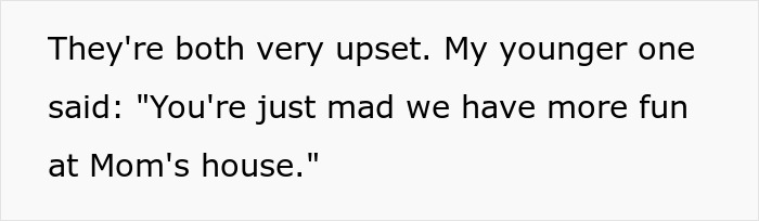 Text excerpt from an upset father reacting to teens wanting to spend more time with their ex than him.