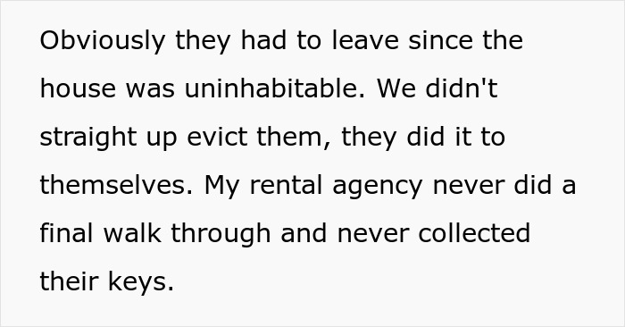 Text explaining tenants leaving an uninhabitable house, relating to landlord and tenant eviction and rental agency issues.