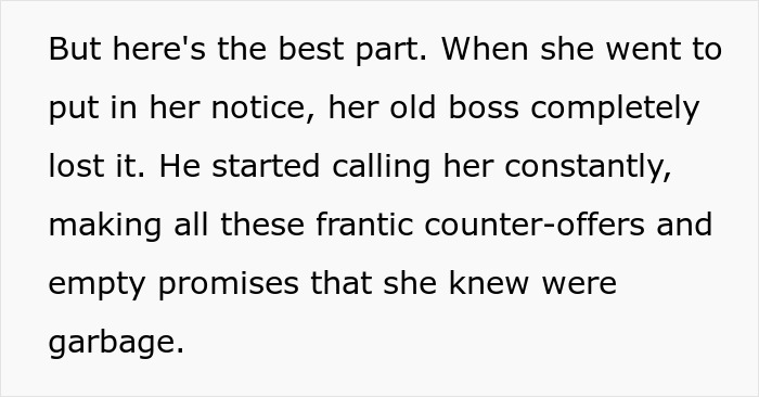 Old boss having a meltdown over quitting, making frantic calls and empty promises that were clearly garbage. Old boss having a meltdown over quitting, making frantic calls and empty promises that were clearly garbage.