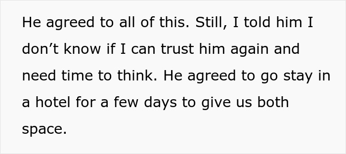 Text discussing trust issues and needing space after a man insists on 50/50 house ownership ultimatum. Text discussing trust issues and needing space after a man insists on 50/50 house ownership ultimatum.