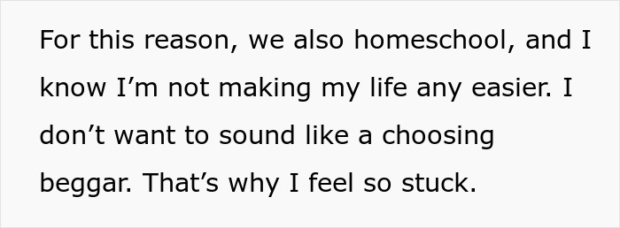 Text about a hurt working mom feeling stuck due to challenges with an ignorant husband and homeschooling responsibilities.