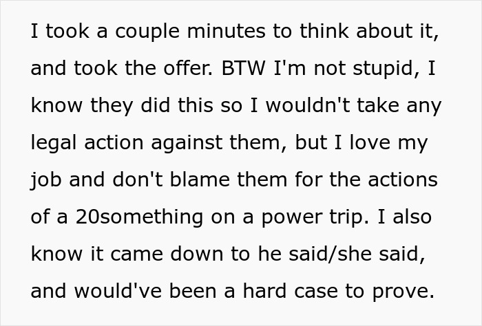 Text excerpt from a story about a new manager suggesting time off for an overweight woman deemed unfit to see clients.