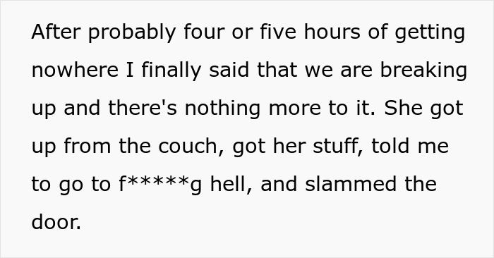 Text excerpt showing a tense breakup moment after the girlfriend decides to quit job after winning lottery.