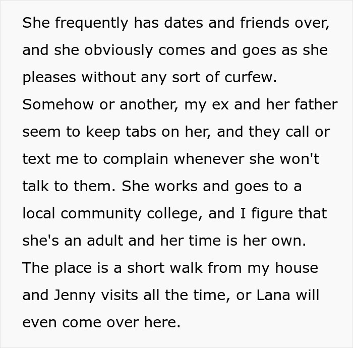 Text about mom furious as ex lets stepdaughter date and have a love nest despite bio-dad saying no with no curfew.