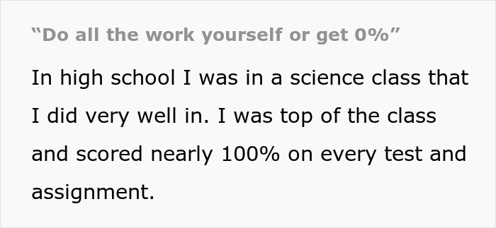 Text excerpt discussing struggles with group project fails due to lazy teammates expecting one smart member to do all work.