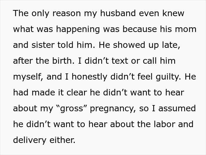 Text excerpt about a husband ignoring his pregnant wife and baby after being called out for disrespecting her pregnancy.