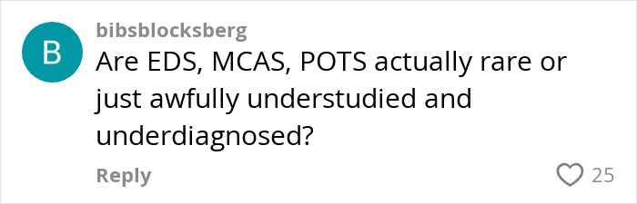 Comment discussing whether EDS, MCAS, and POTS are rare conditions or often understudied and underdiagnosed. Comment discussing whether EDS, MCAS, and POTS are rare conditions or often understudied and underdiagnosed.