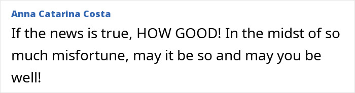Comment by Anna Catarina Costa expressing hope and relief that dad feared lost in Lisbon crash was found alive after toddler son rescued.