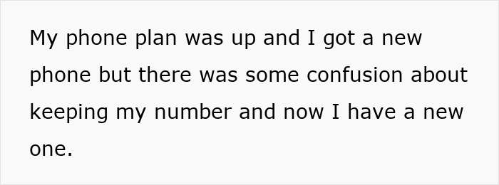 Text on a white background about a phone plan change causing confusion with keeping a number, reflecting privacy concerns.