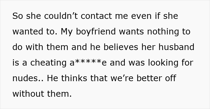 Text excerpt highlighting a woman cutting off a long-term friend after suspicions of privacy violation were dismissed.