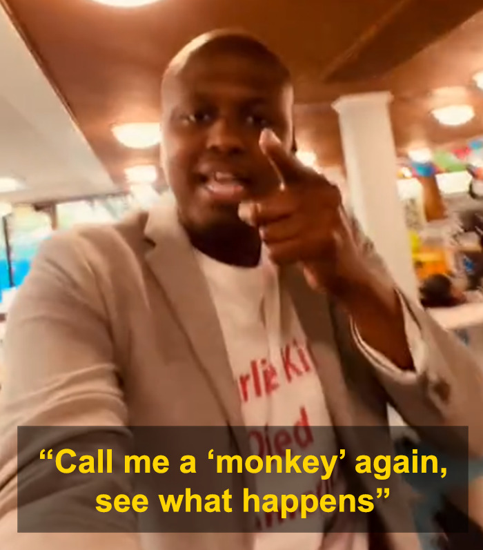 Black man confronts white man at library over racial slur in heated viral video moment.