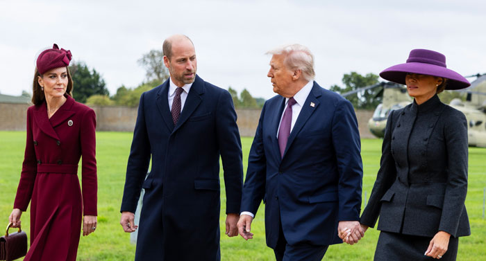 Melania Trump and Kate Middleton in formal attire during a state visit with body language expert analyzing their interaction. Melania Trump and Kate Middleton in formal attire during a state visit with body language expert analyzing their interaction.