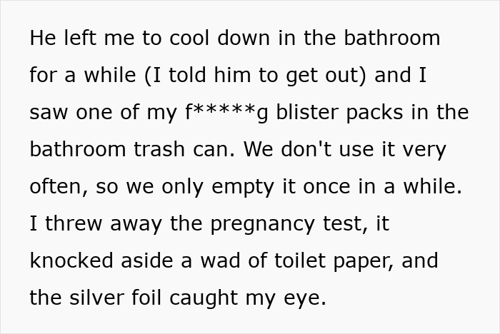 Text excerpt describing boyfriend tampering with girlfriend’s birth control and pregnancy discovery, revealing betrayal. Text excerpt describing boyfriend tampering with girlfriend’s birth control and pregnancy discovery, revealing betrayal.