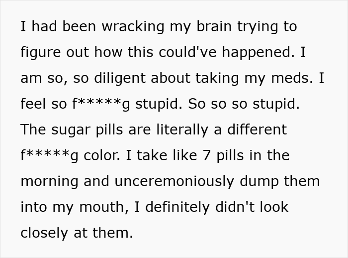 Text from a woman describing confusion and regret after boyfriend tampers with her birth control, causing pregnancy. Text from a woman describing confusion and regret after boyfriend tampers with her birth control, causing pregnancy.