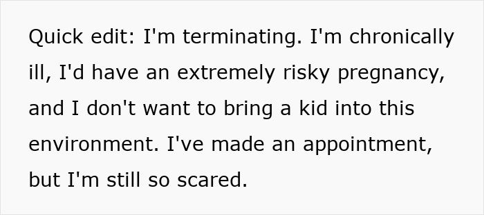 Text post about being chronically ill, facing risky pregnancy, and fear after making an appointment for termination. Text post about being chronically ill, facing risky pregnancy, and fear after making an appointment for termination.