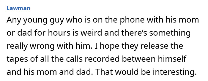 Comment highlighting Bryan Kohberger's mom discussing Idaho crimes with him before his arrest, tagged under Lawman.