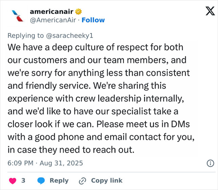 American Airlines responds to a model slamming flight attendant over big breasts discrimination and dress code enforcement.