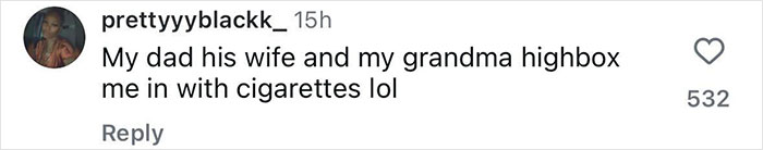 Screenshot of a social media comment referencing a couple hotboxing a car with a child in the backseat.