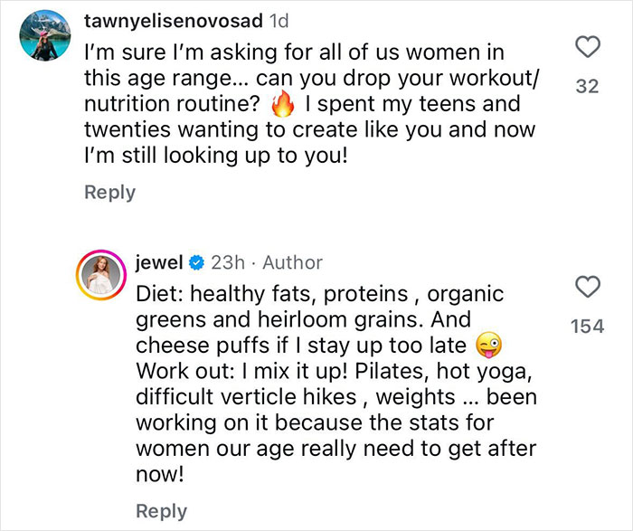 Fan asks 51-year-old 90s star for workout and nutrition tips, who shares her fitness secrets including Pilates, yoga, and healthy diet.