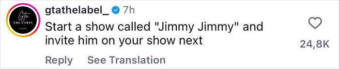 Comment from gtathelabel_ suggesting to start a show called Jimmy Jimmy and invite him on next, related to Jimmy Fallon show suspension.
