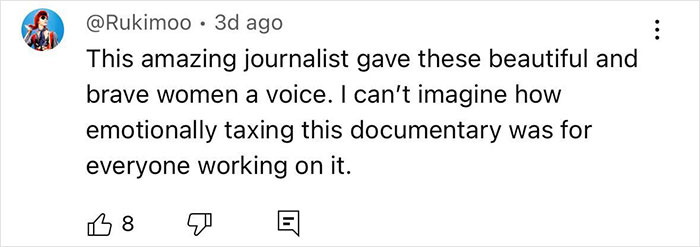 Screenshot of a social media comment praising a journalist for highlighting young woman stories about Dubai&rsquo;s porta potty parties.