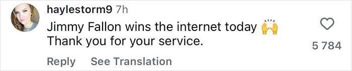 Screenshot of Instagram comment praising Jimmy Fallon for his service amid Jimmy Kimmel show suspension discussion.