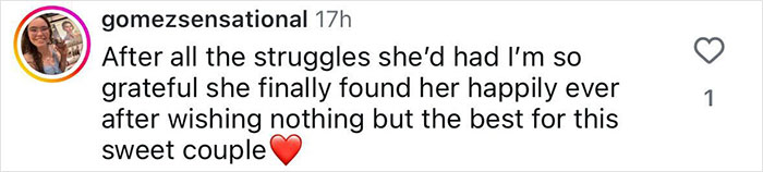 Comment from Selena Gomez's mom expressing gratitude for her daughter's happiness after struggles, related to wedding snub story. Comment from Selena Gomez's mom expressing gratitude for her daughter's happiness after struggles, related to wedding snub story.