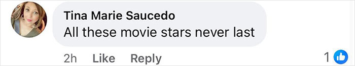 Comment from Tina Marie Saucedo saying movie stars never last, reflecting on Nicole Kidman and Keith Urban split clues.