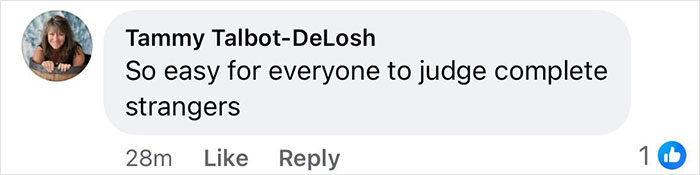 Comment by Tammy Talbot-DeLosh expressing how easy it is for strangers to judge, with a profile photo.