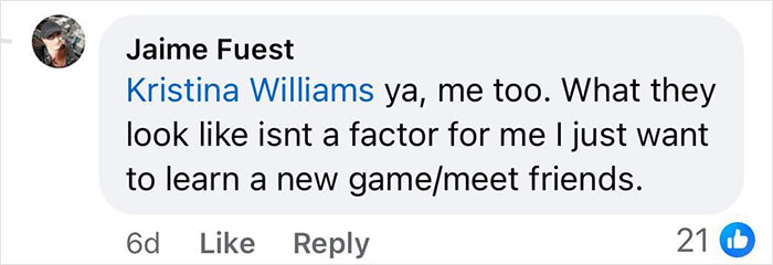 Comment from Jaime Fuest discussing interest in joining Brooklyn midwife&rsquo;s dice game club to meet friends and learn.