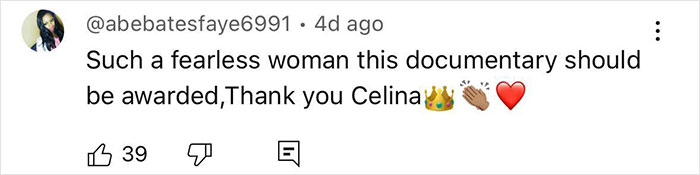 Social media comment praising young woman speaking out about the horror of Dubai Porta Potty Parties in a documentary.