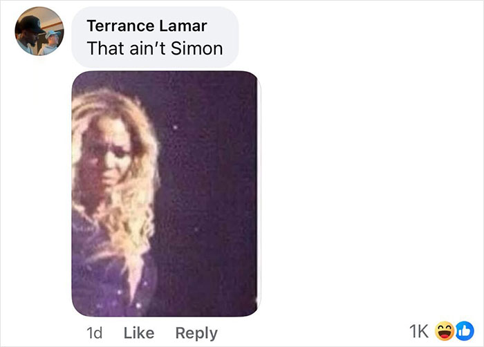 Screenshot of a social media comment doubting the identity of Simon Cowell in a viral clip after a bike accident.