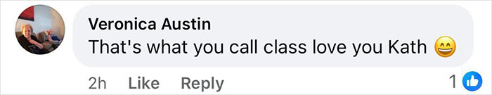 Comment from Veronica Austin expressing love and admiration for Kate Middleton&rsquo;s class after royal funeral.