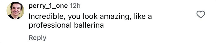 Instagram comment praising a 51-year-old 90s star&rsquo;s toned body and fitness, comparing her to a professional ballerina.