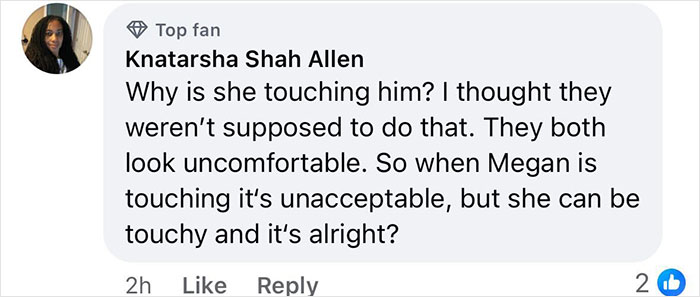 Comment screenshot showing a user questioning physical touch between Kate Middleton and King Charles after a royal funeral.