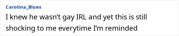 Comment from Carolina_Blues sharing surprise about Modern Family star Eric Stonestreet&rsquo;s real-life marriage and on-screen husband&rsquo;s reaction.