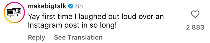 Instagram comment from makebigtalk excitedly reacting to a post, highlighting humor and engagement on social media.