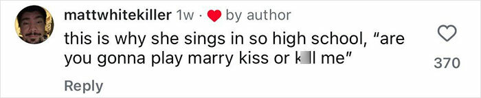 Comment on social media referencing the game kiss, marry, kill with mention of a singer, related to Travis Kelce&rsquo;s answer about Taylor Swift.