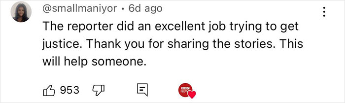 Screenshot of social media comment praising a reporter for exposing the horror of Dubai porta potty parties and seeking justice.