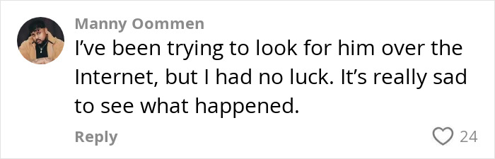 Comment from Manny Oommen expressing sadness over a former Nickelodeon child star living homeless at 36. Comment from Manny Oommen expressing sadness over a former Nickelodeon child star living homeless at 36.