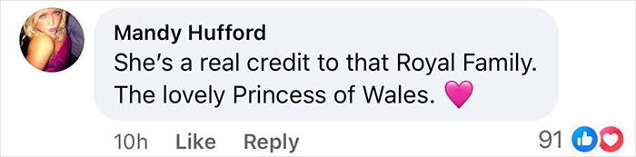 Screenshot of a social media comment praising the Princess of Wales after a royal funeral.