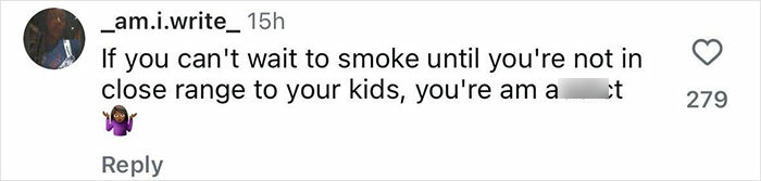 Comment criticizing a couple for hotboxing a car with a 2-year-old boy in the backseat, calling it irresponsible.