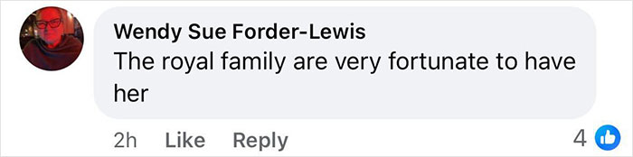 Comment on social media praising Kate Middleton's kindness after the royal funeral, expressing admiration for the royal family.