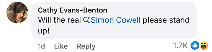 Comment asking Simon Cowell to stand up, highlighting fan concern after his bike accident in a viral social media clip.